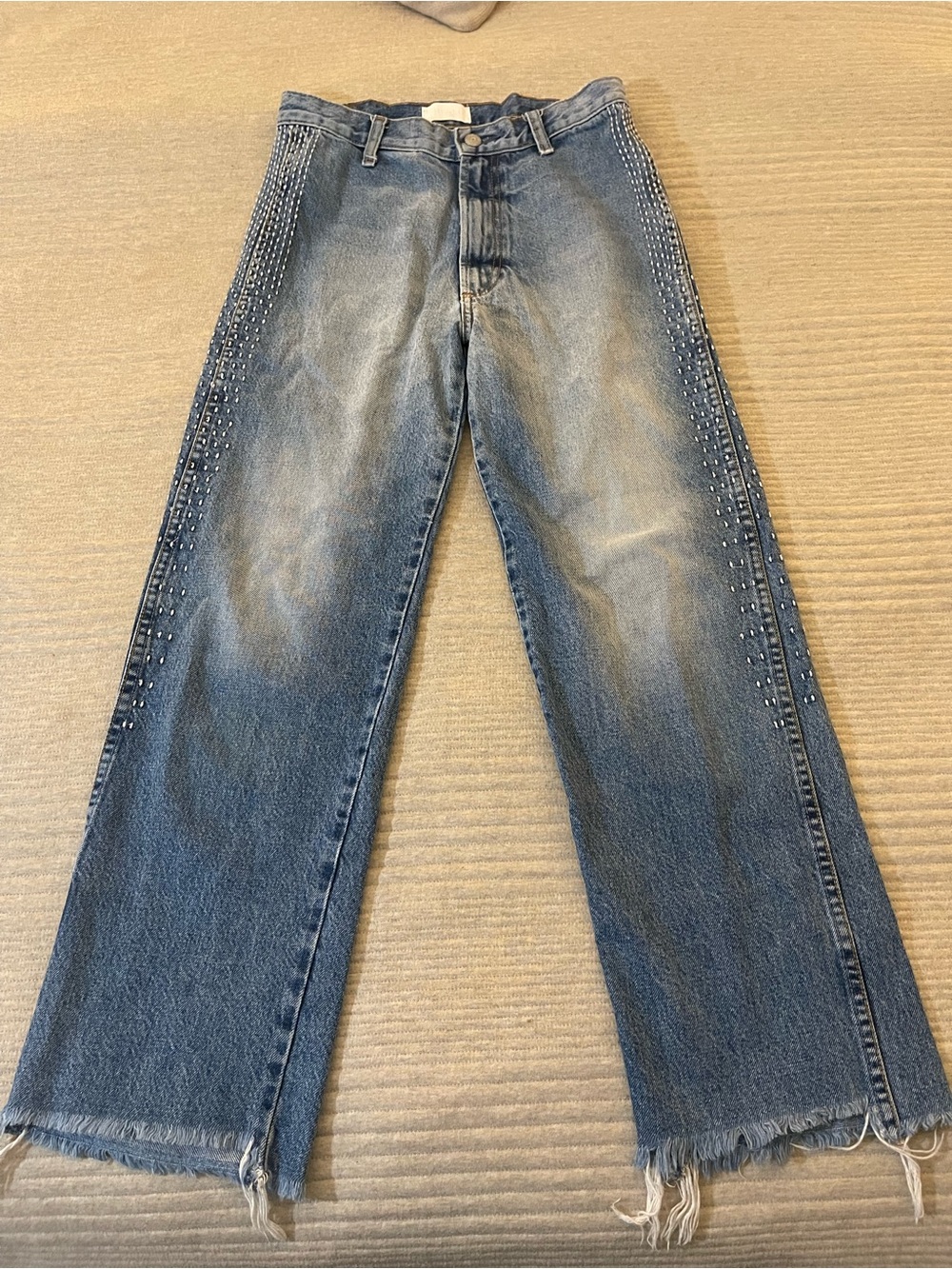 Boyish by HLR Women’s 26 Wide Leg Jeans Blue Raw Hem Whipstitch Denim Boho